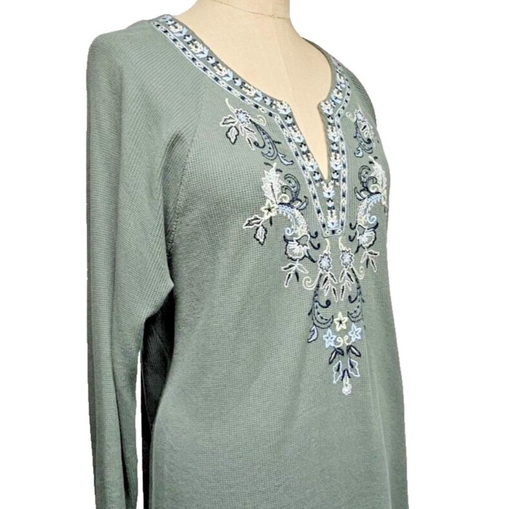J. Jill Waffle Weave Thermal Embroidered Top Size XL